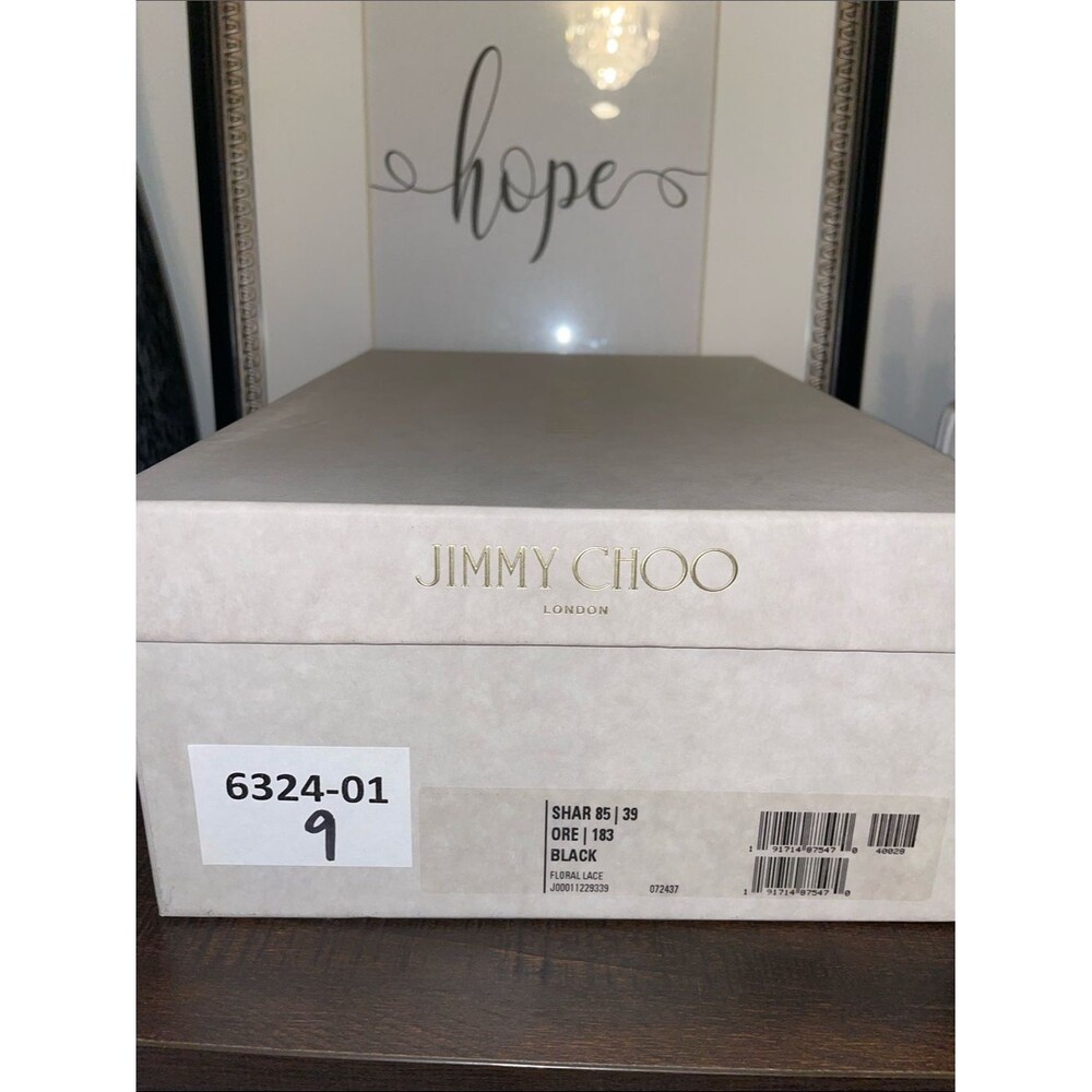 Jimmy Choo Shar 85 Black Floral Lace Peep-Toe Heels Size US 9 / EU 39 MSRP $1200 - Picture 13 of 16